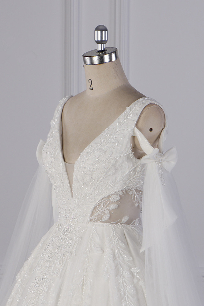 BMbridal Luxury V-Neck Beadings Wedding Dress Tulle Sleeveless Sequined Bridal Gowns On Sale-BMbridal
