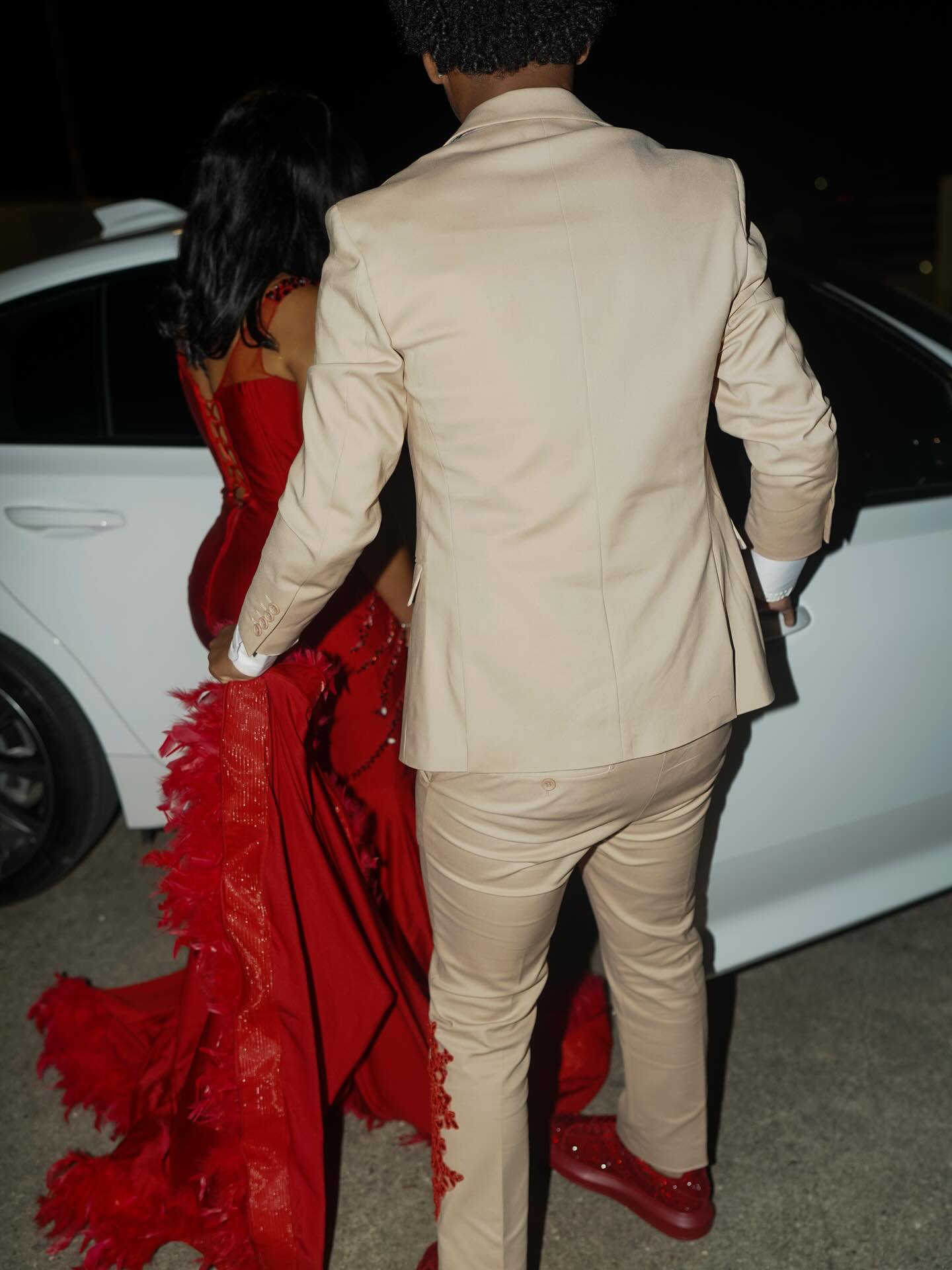 Red Sequin Beaded Mermaid Prom Dress with Feather Train