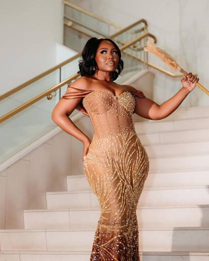 Golden Sunset - Ombre Beaded Mermaid Prom Dress with Feather Trim