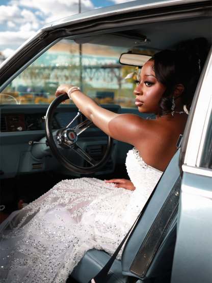 White Strapless Sequin Wave Beaded Mermaid Prom Dress with Sheer Mesh Skirt