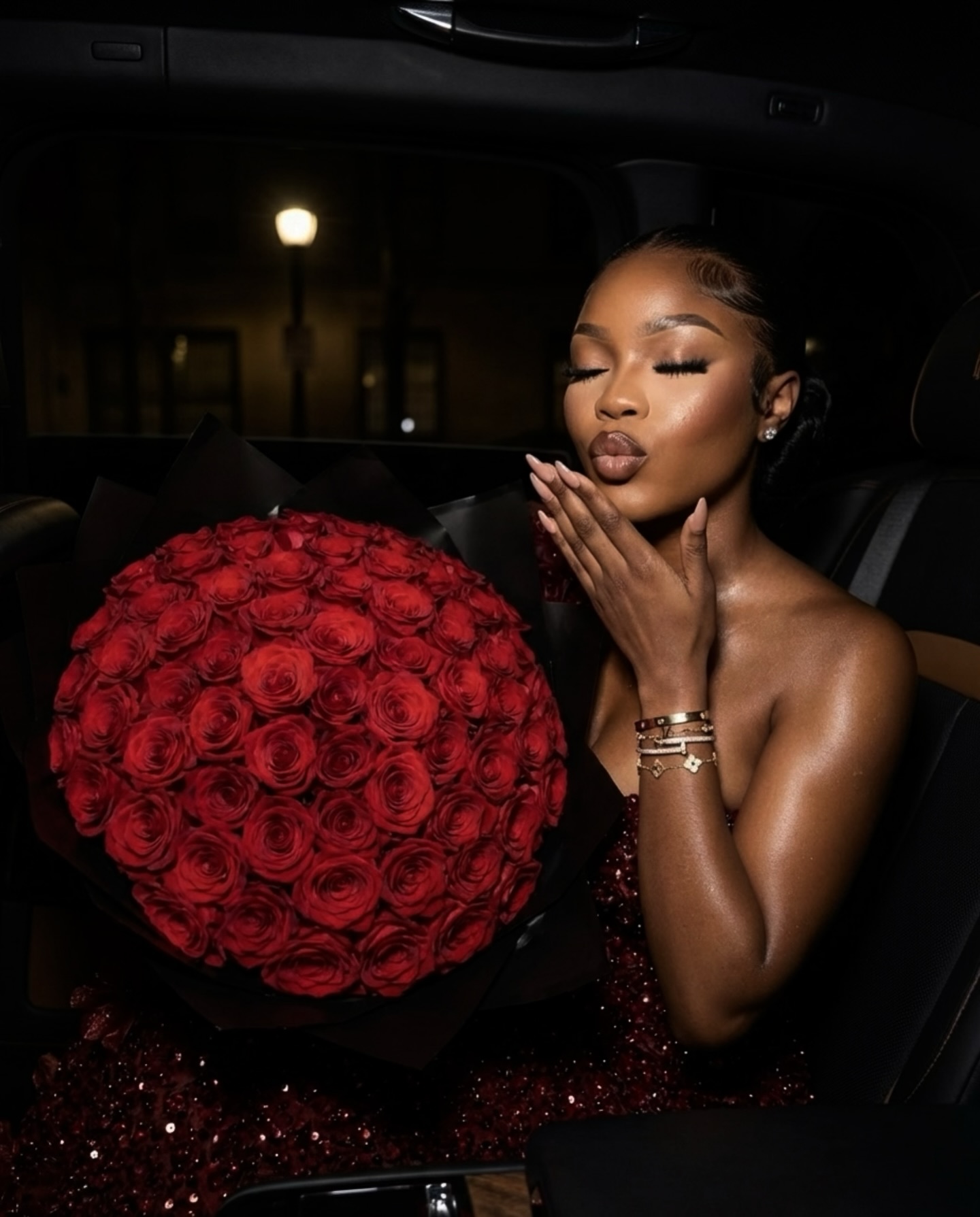 The Bordeaux Bloom - 2026 One-Shoulder Sequin Mermaid Gown: 3D Floral Appliqués & Crushed Garnet Beadwork