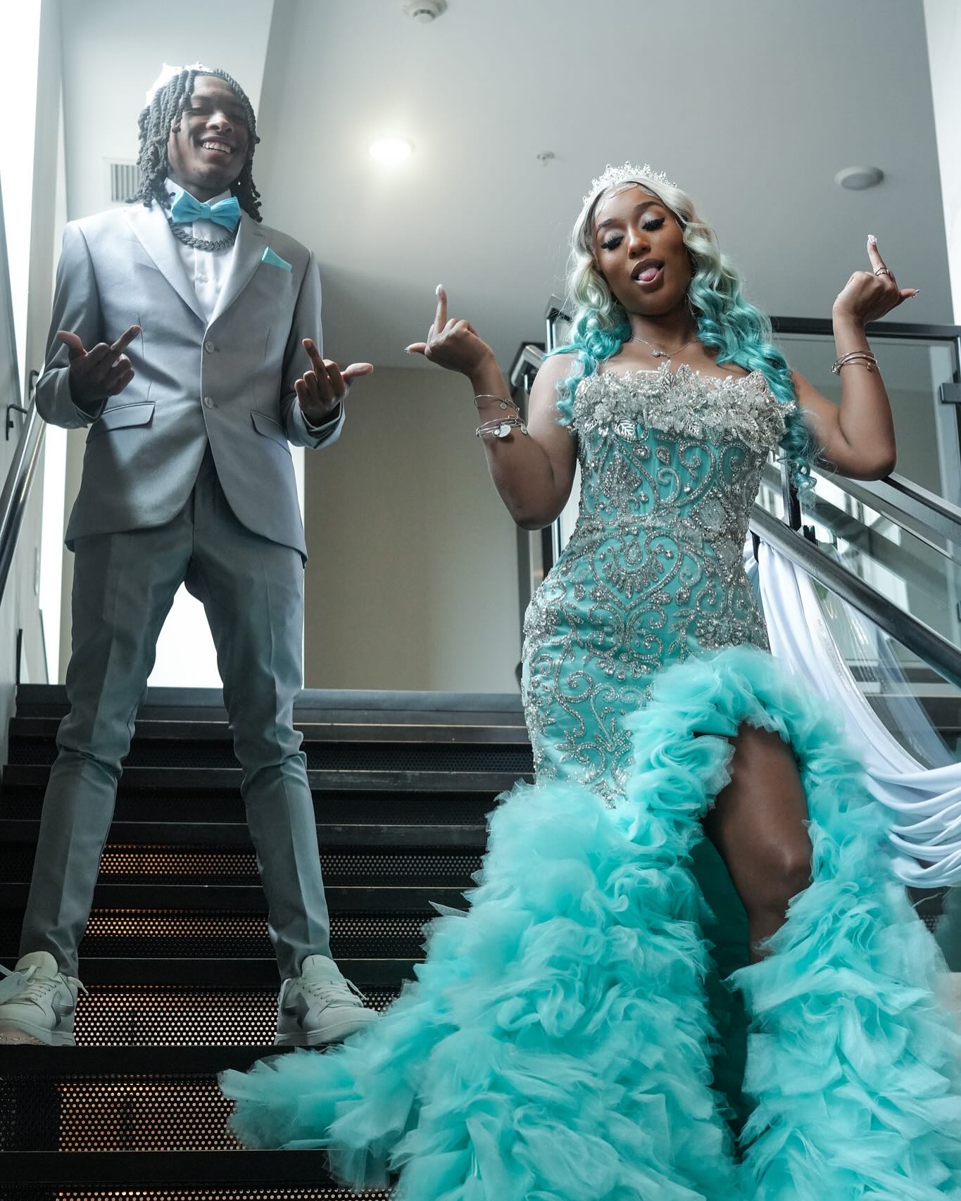 Tiffany Blue Crystal Mermaid Gown - 2026 3D Leaf Bodice & Explosive Ruffle Tiered Prom Dress