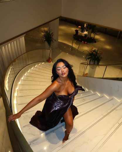 Electric Storm -Satin Prom Dress with Bow Detail