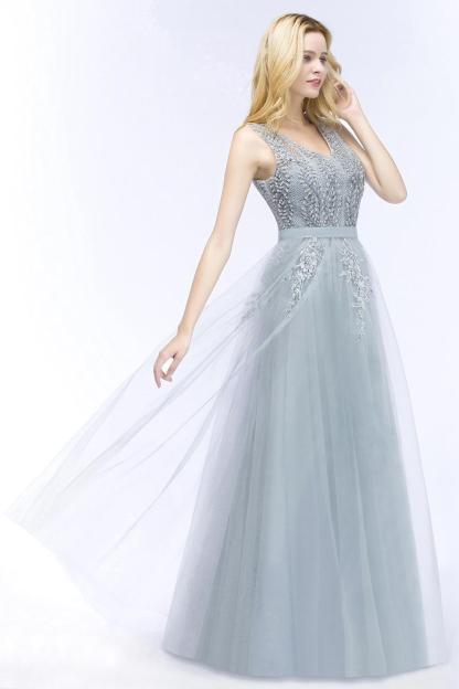 BMbridal Stylish V-neck Tulle Lace Long Evening Dress