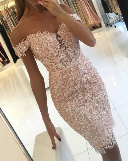 Bmbridal Off-the-Shoulder Sheath Prom Dress Knee-Length With Appliques