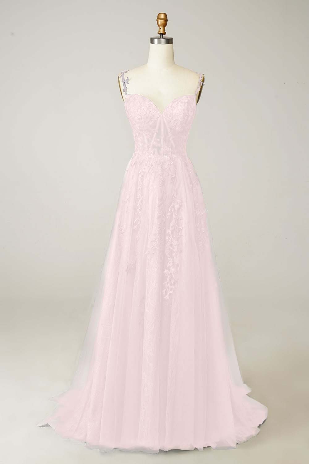 Spaghetti Strap Sweetheart Sleeveless Prom Dress With Appliques