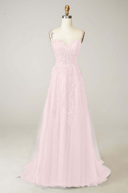 Spaghetti Strap Sweetheart Sleeveless Prom Dress With Appliques