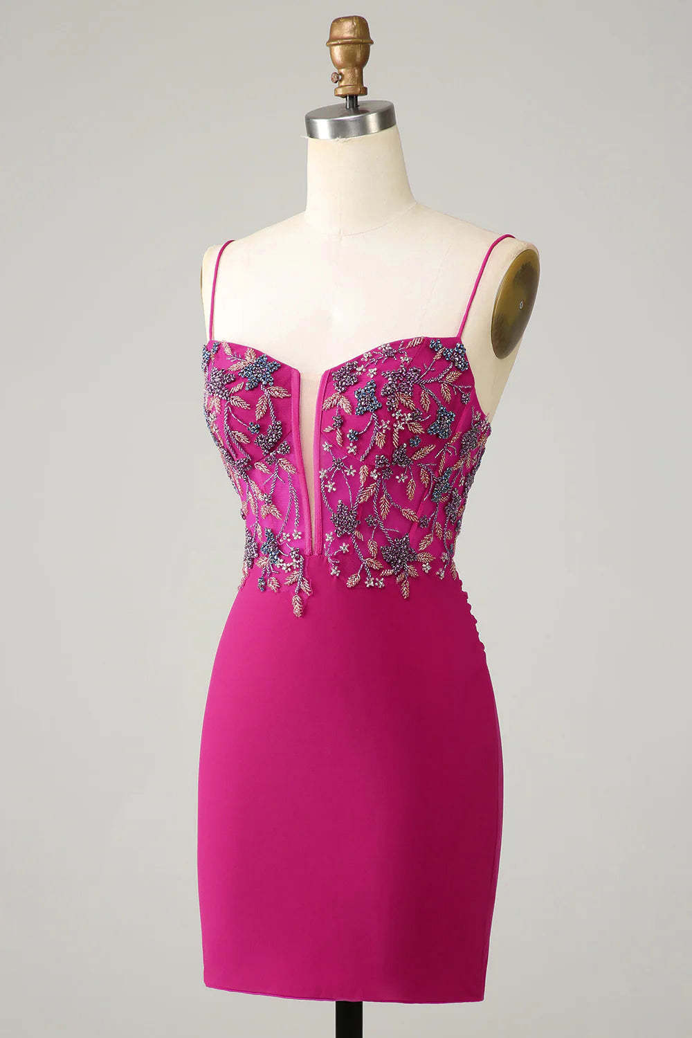 Sparkly Purple Beaded Spaghetti Straps Corset Tight Short Homecoming Dress