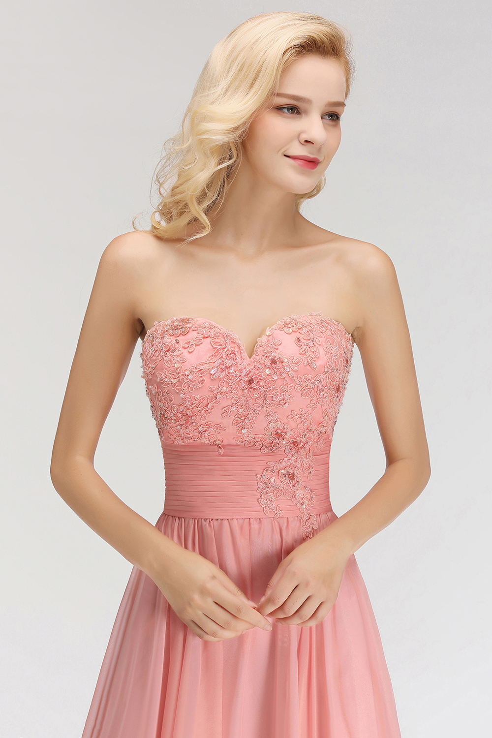 BMbridal Elegant Sweetheart Ruffle Pink Bridesmaid Dresses with Appliques-BMbridal