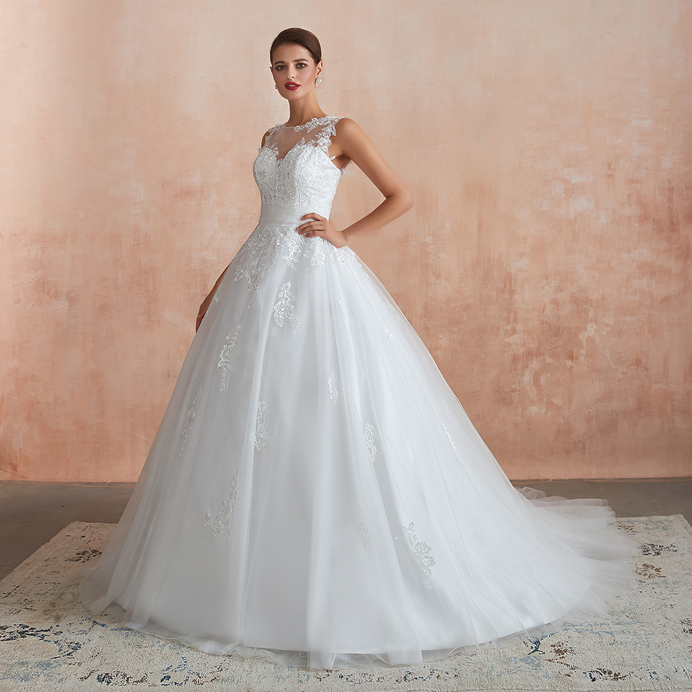 BMbridal Affordable Sweetheart Sleeveless White Lace Wedding Dresses Online