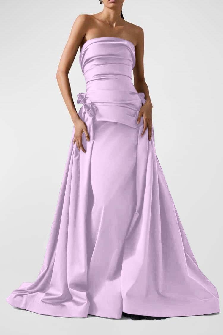 Strapless Backless Sleeveless Long A Line Prom Dress With Pleated