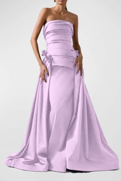 Strapless Backless Sleeveless Long A Line Prom Dress With Pleated
