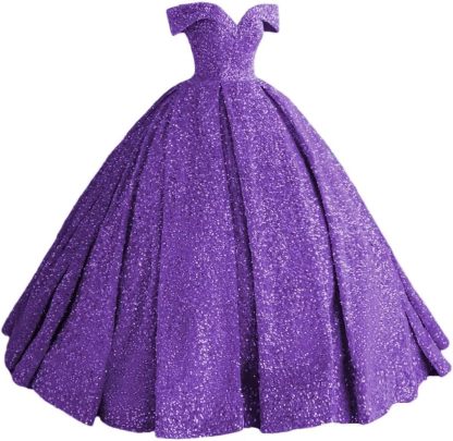 Sparkly Sequin Prom Dresses Long Ball Gown Off Shoulder Quinceanera Dresses Puffy Glitter Evening Party Dresses bmbridal