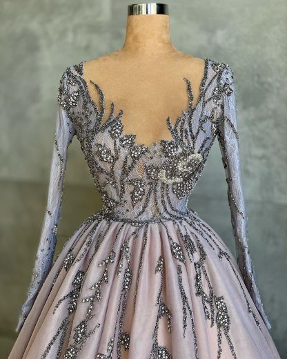 Bmbridal Long Sleeves Beadings Prom Dress Ball Gown Evening Party Gowns