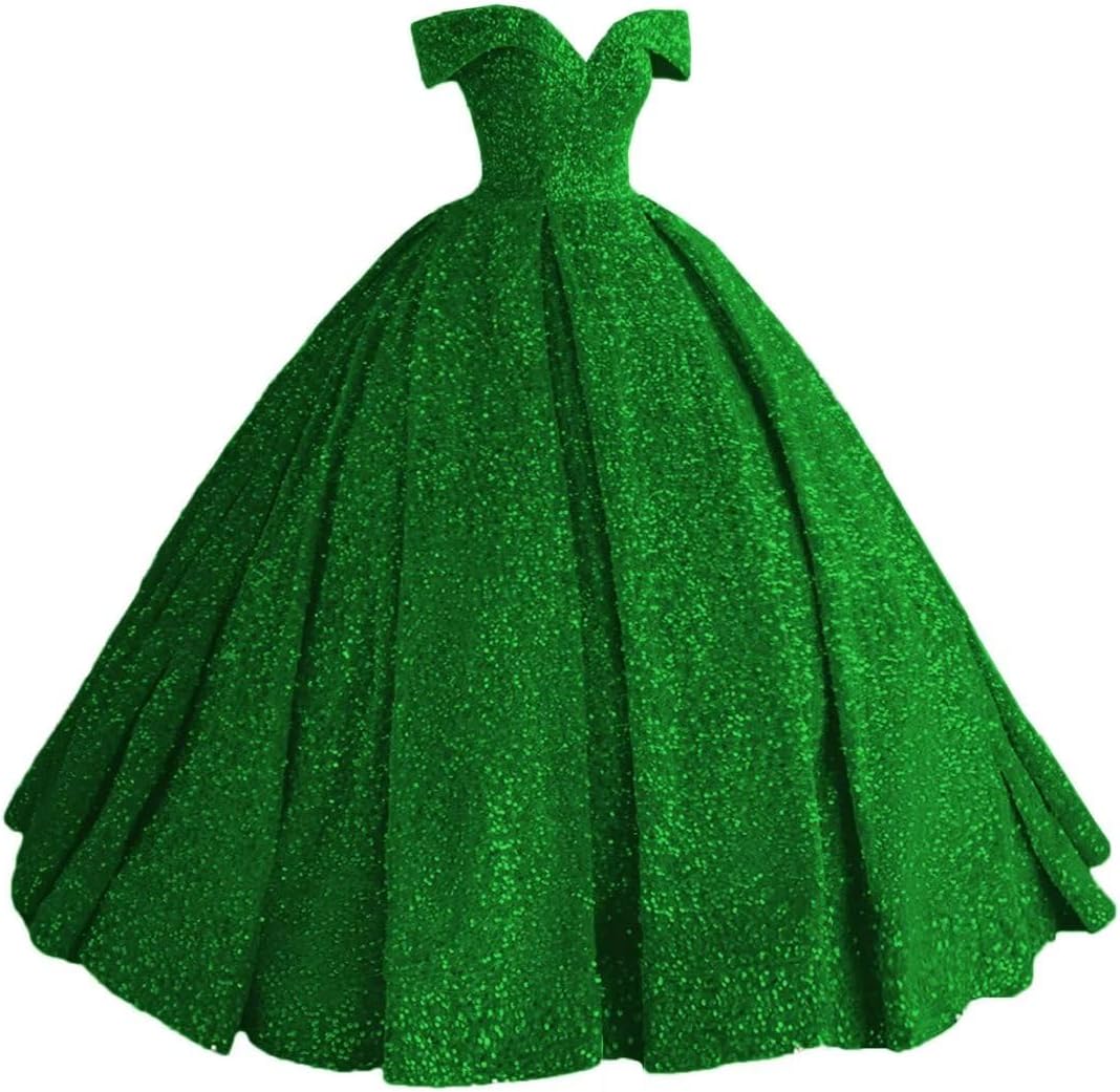 Sparkly Sequin Prom Dresses Long Ball Gown Off Shoulder Quinceanera Dresses Puffy Glitter Evening Party Dresses-BMbridal