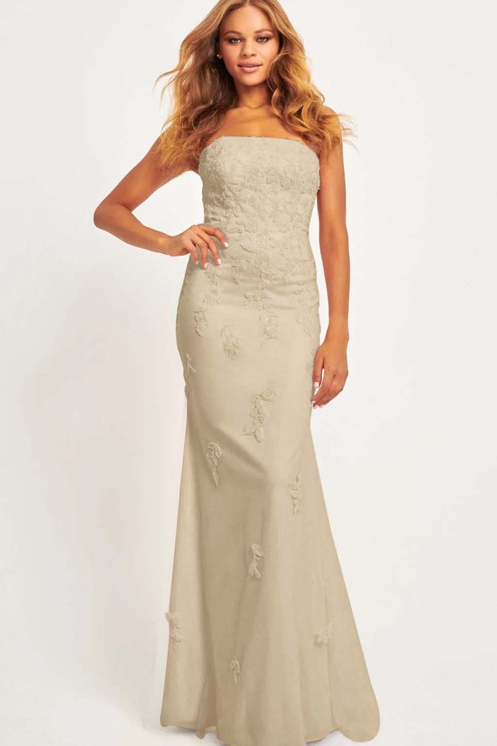 Strapless Sleeveless Long Mermaid Prom Dress With Appliques