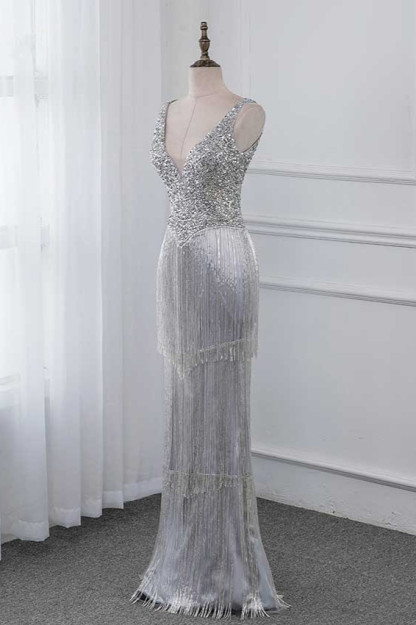 BMbridal Chic V-Neck Sleeveless Mermaid Prom Dresses with Beadings Top