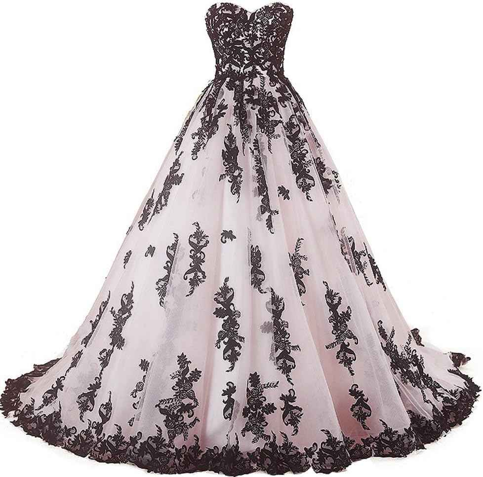 Vintage Gothic Black Lace Ball Gown Long Prom Dresses Wedding Gowns bmbridal