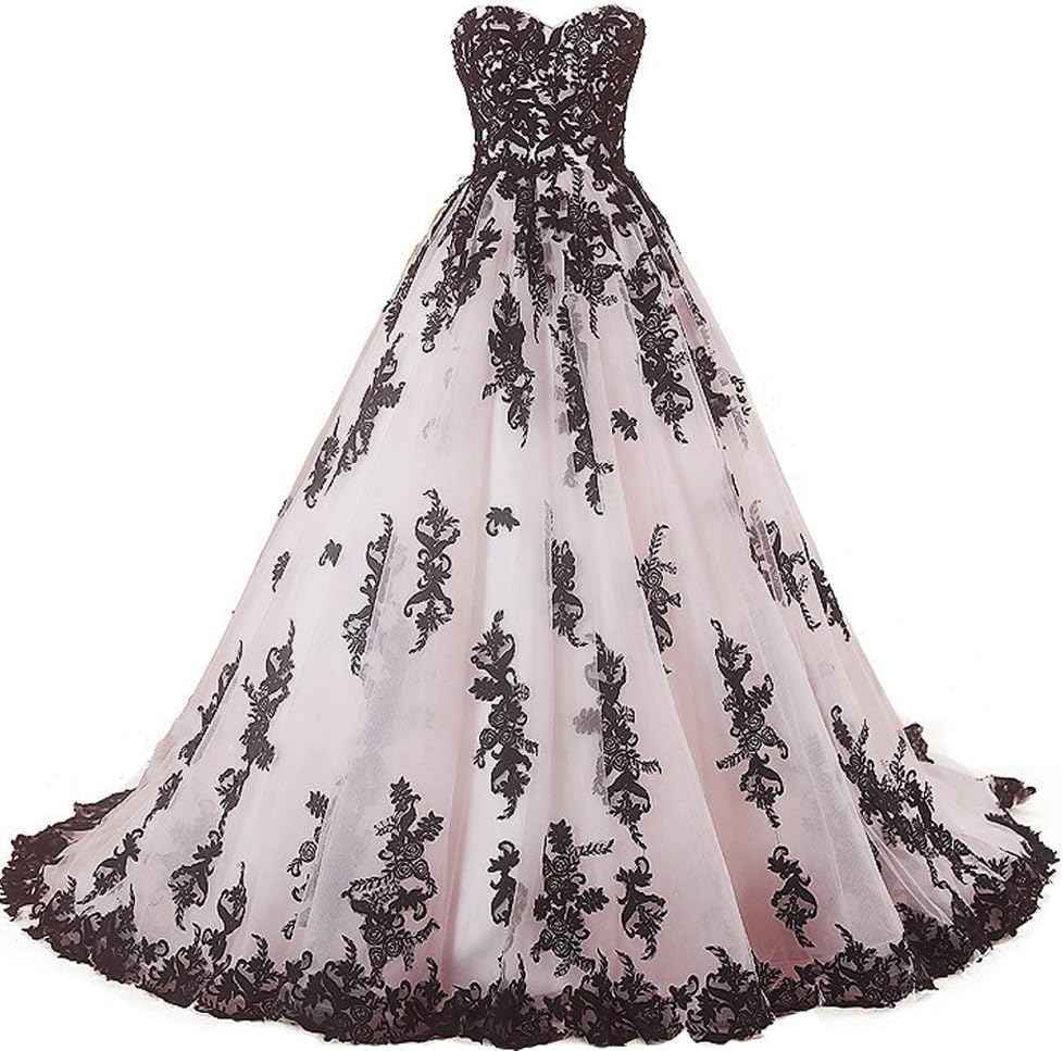 Vintage Gothic Black Lace Ball Gown Long Prom Dresses Wedding Gowns bmbridal