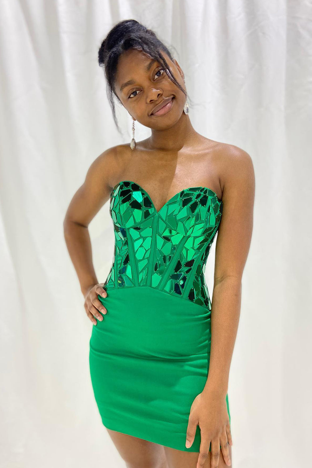 Sparkly Green Corset Sweetheart Tight Short Mirror Homecoming Dress-BMbridal