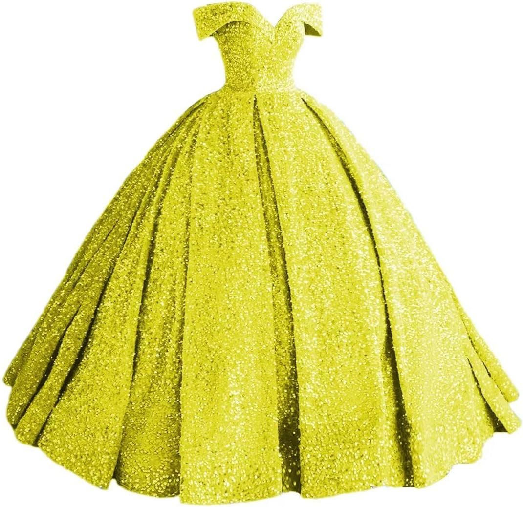 Sparkly Sequin Prom Dresses Long Ball Gown Off Shoulder Quinceanera Dresses Puffy Glitter Evening Party Dresses bmbridal
