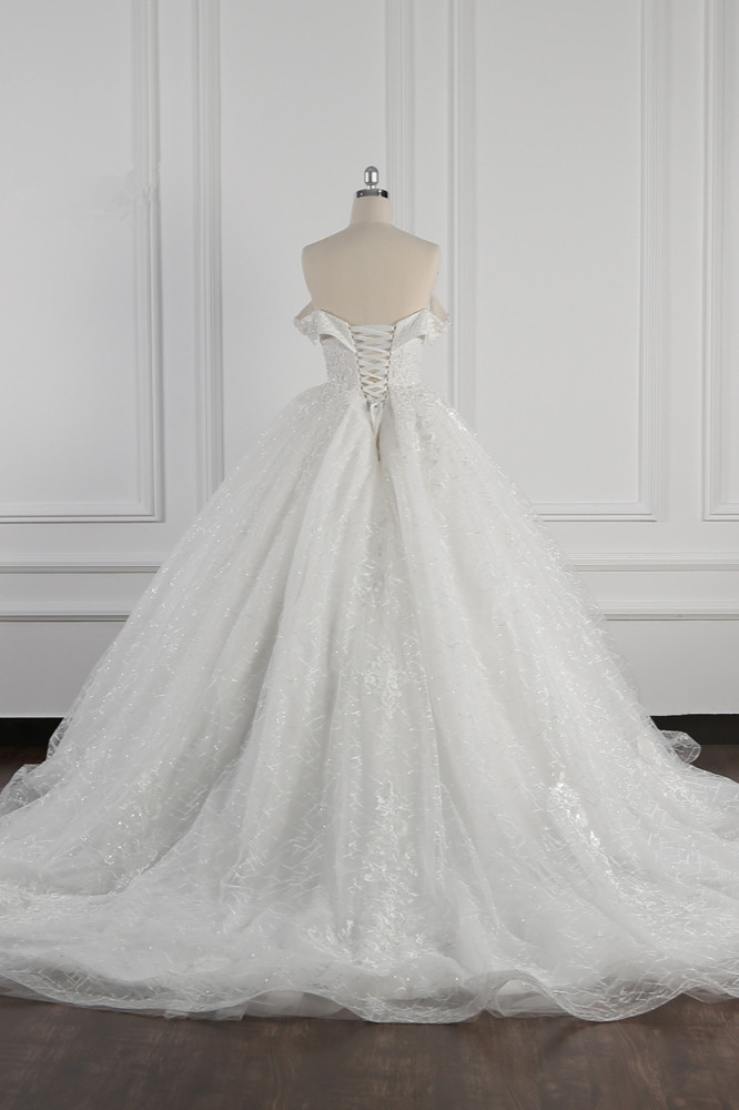 BMbridal Luxury Ball Gown Off-the-Shoulder Tulle Lace Wedding Dress Appliques Sleeveless Bridal Gowns On Sale-BMbridal