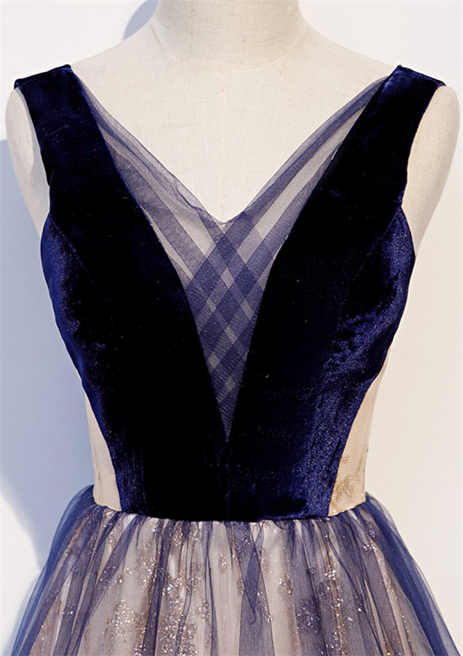 BMbridal Affordable Tulle V-Neck Sleeveless Beading Prom Dresses with Appliques Online