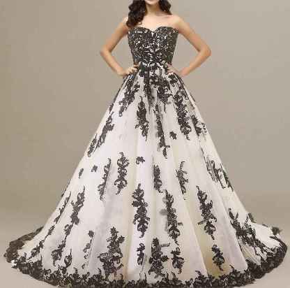 Vintage Gothic Black Lace Ball Gown Long Prom Dresses Wedding Gowns bmbridal