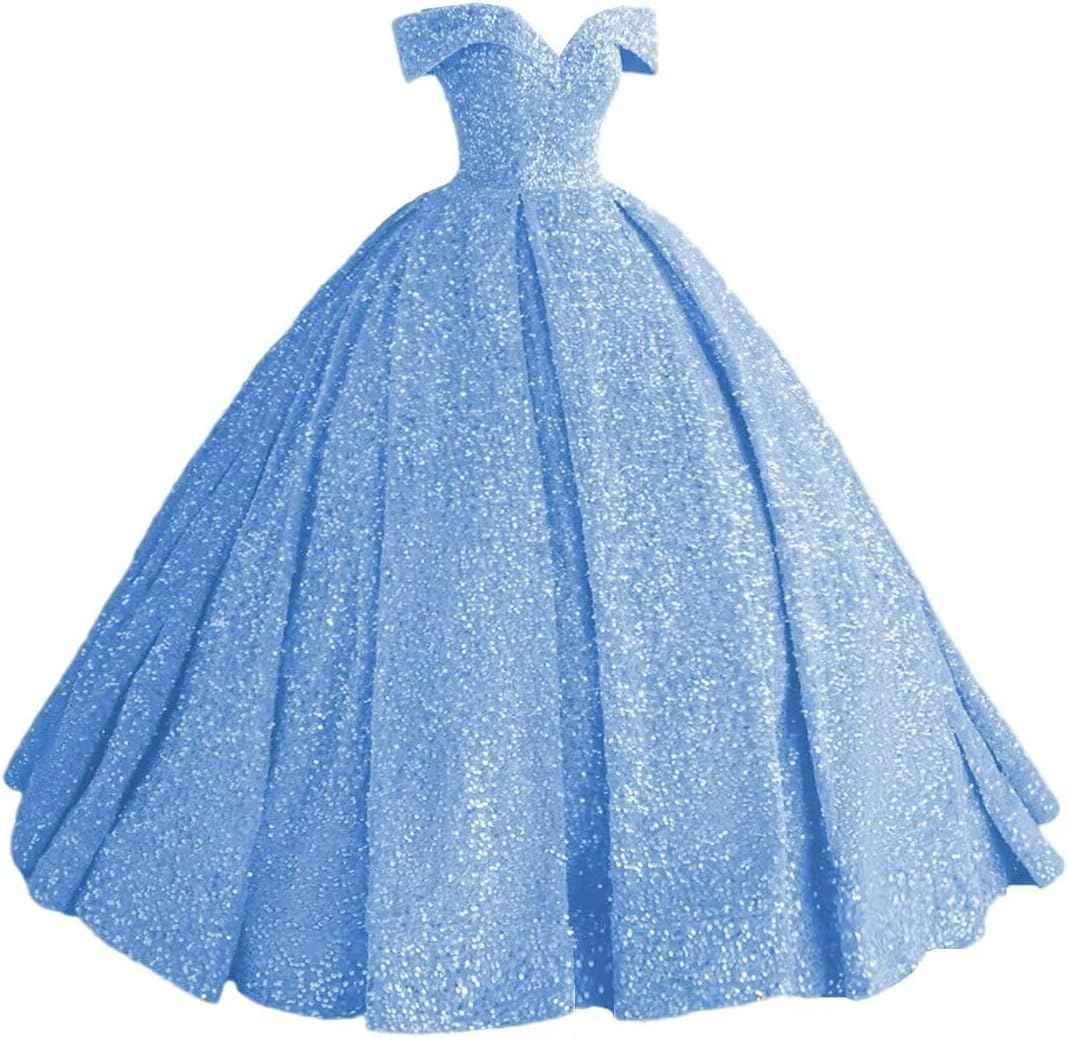 Sparkly Sequin Prom Dresses Long Ball Gown Off Shoulder Quinceanera Dresses Puffy Glitter Evening Party Dresses bmbridal