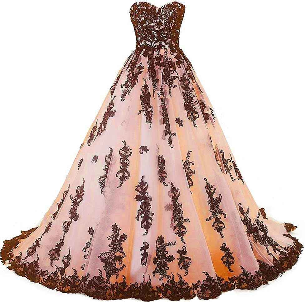Vintage Gothic Black Lace Ball Gown Long Prom Dresses Wedding Gowns bmbridal