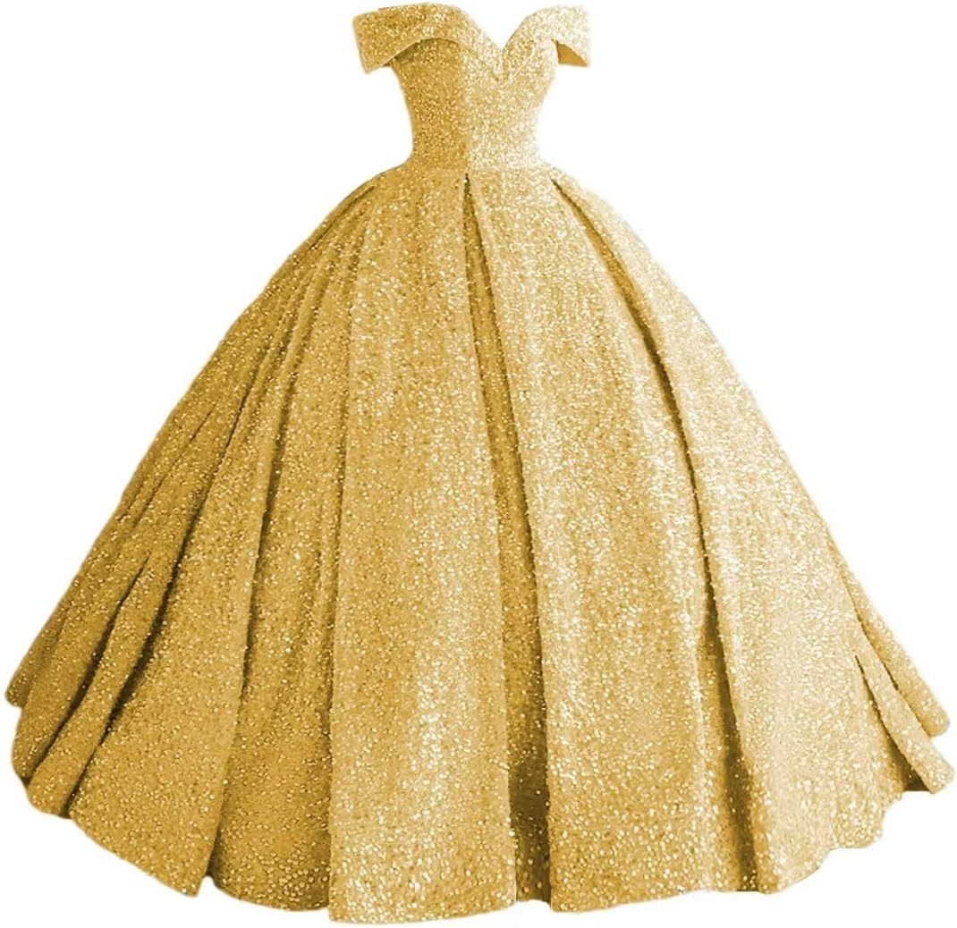 Sparkly Sequin Prom Dresses Long Ball Gown Off Shoulder Quinceanera Dresses Puffy Glitter Evening Party Dresses bmbridal