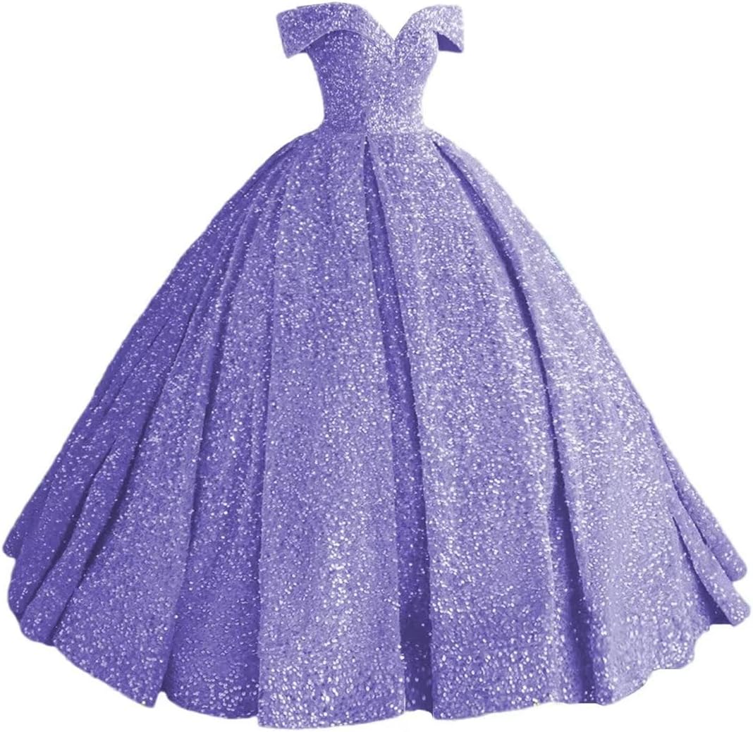 Sparkly Sequin Prom Dresses Long Ball Gown Off Shoulder Quinceanera Dresses Puffy Glitter Evening Party Dresses bmbridal