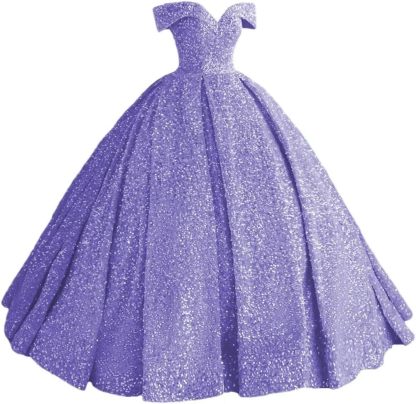 Sparkly Sequin Prom Dresses Long Ball Gown Off Shoulder Quinceanera Dresses Puffy Glitter Evening Party Dresses bmbridal