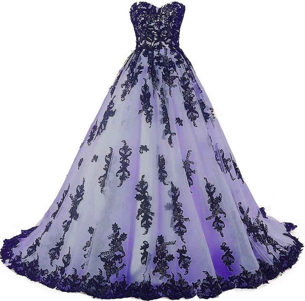 Vintage Gothic Black Lace Ball Gown Long Prom Dresses Wedding Gowns bmbridal