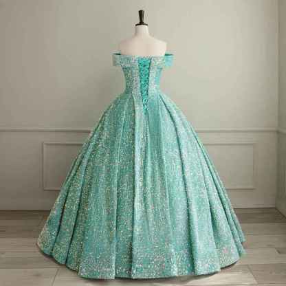 Sparkly Sequin Prom Dresses Long Ball Gown Off Shoulder Quinceanera Dresses Puffy Glitter Evening Party Dresses bmbridal