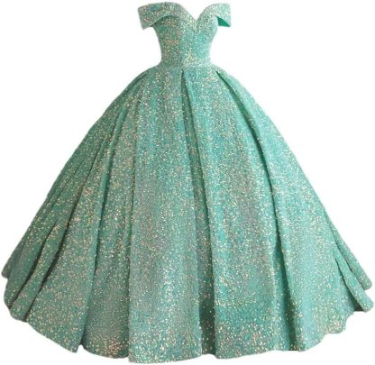 Sparkly Sequin Prom Dresses Long Ball Gown Off Shoulder Quinceanera Dresses Puffy Glitter Evening Party Dresses bmbridal
