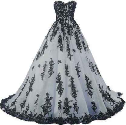 Vintage Gothic Black Lace Ball Gown Long Prom Dresses Wedding Gowns bmbridal
