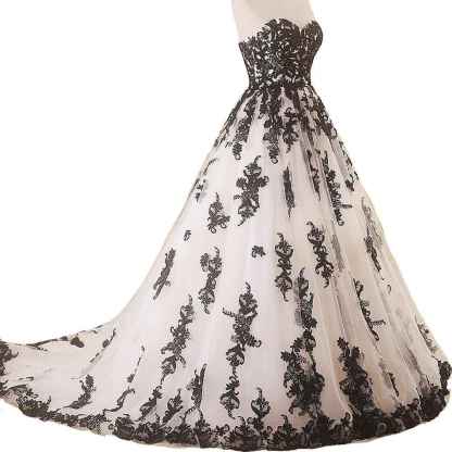 Vintage Gothic Black Lace Ball Gown Long Prom Dresses Wedding Gowns bmbridal