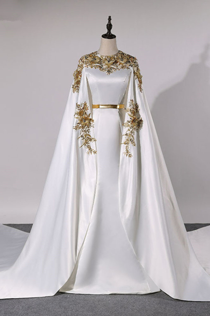 BMbridal Elegant Satin Jewel Appliques Long Prom Dresses with Sash Online