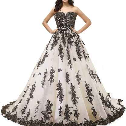 Vintage Gothic Black Lace Ball Gown Long Prom Dresses Wedding Gowns bmbridal