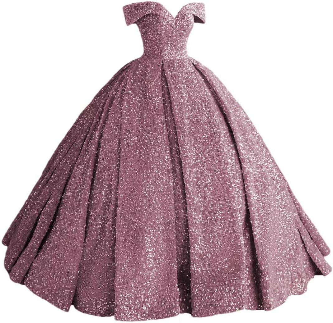 Sparkly Sequin Prom Dresses Long Ball Gown Off Shoulder Quinceanera Dresses Puffy Glitter Evening Party Dresses bmbridal