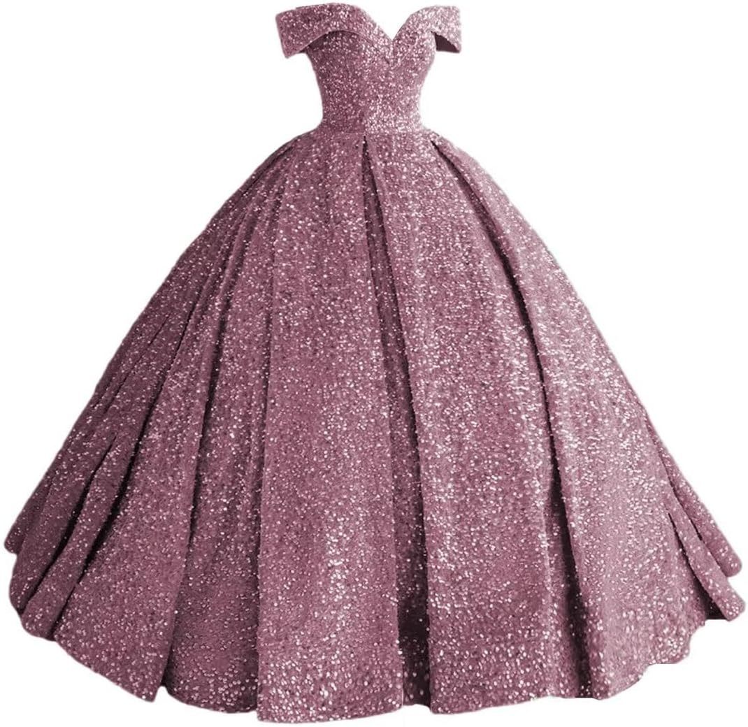 Sparkly Sequin Prom Dresses Long Ball Gown Off Shoulder Quinceanera Dresses Puffy Glitter Evening Party Dresses bmbridal