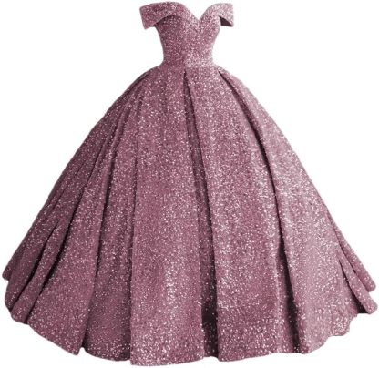 Sparkly Sequin Prom Dresses Long Ball Gown Off Shoulder Quinceanera Dresses Puffy Glitter Evening Party Dresses bmbridal