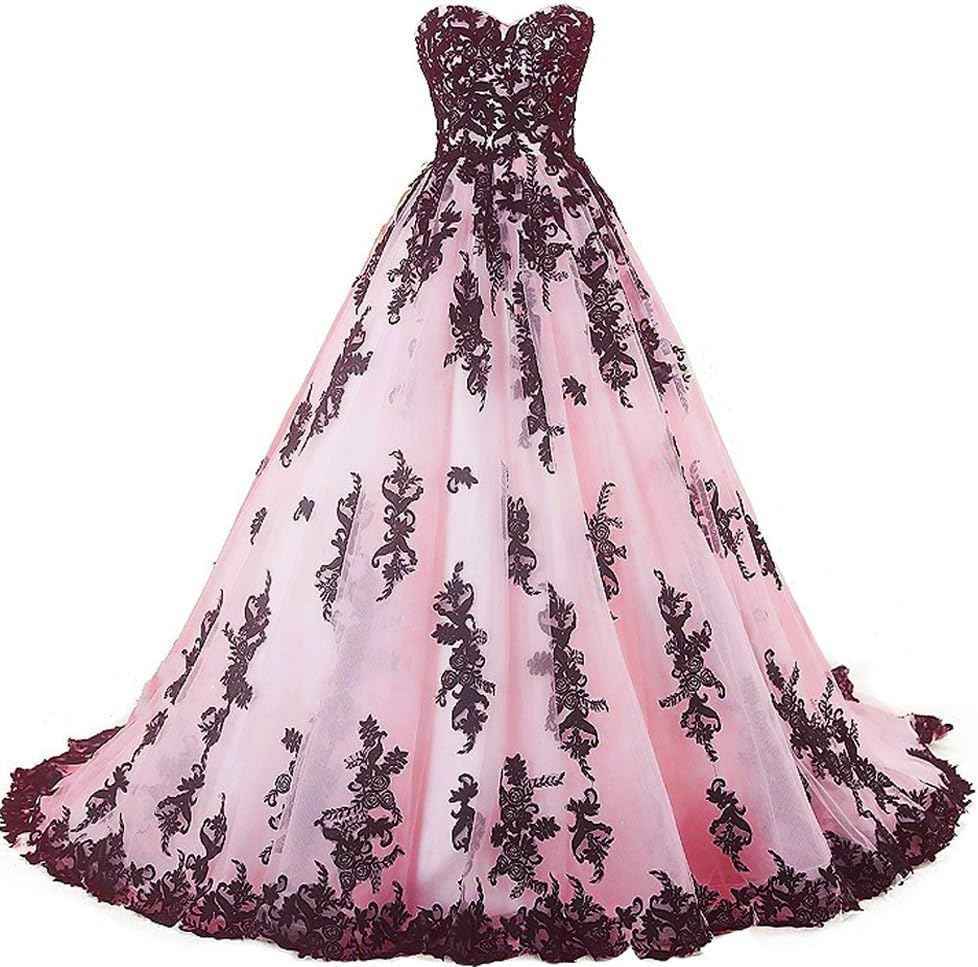 Vintage Gothic Black Lace Ball Gown Long Prom Dresses Wedding Gowns bmbridal