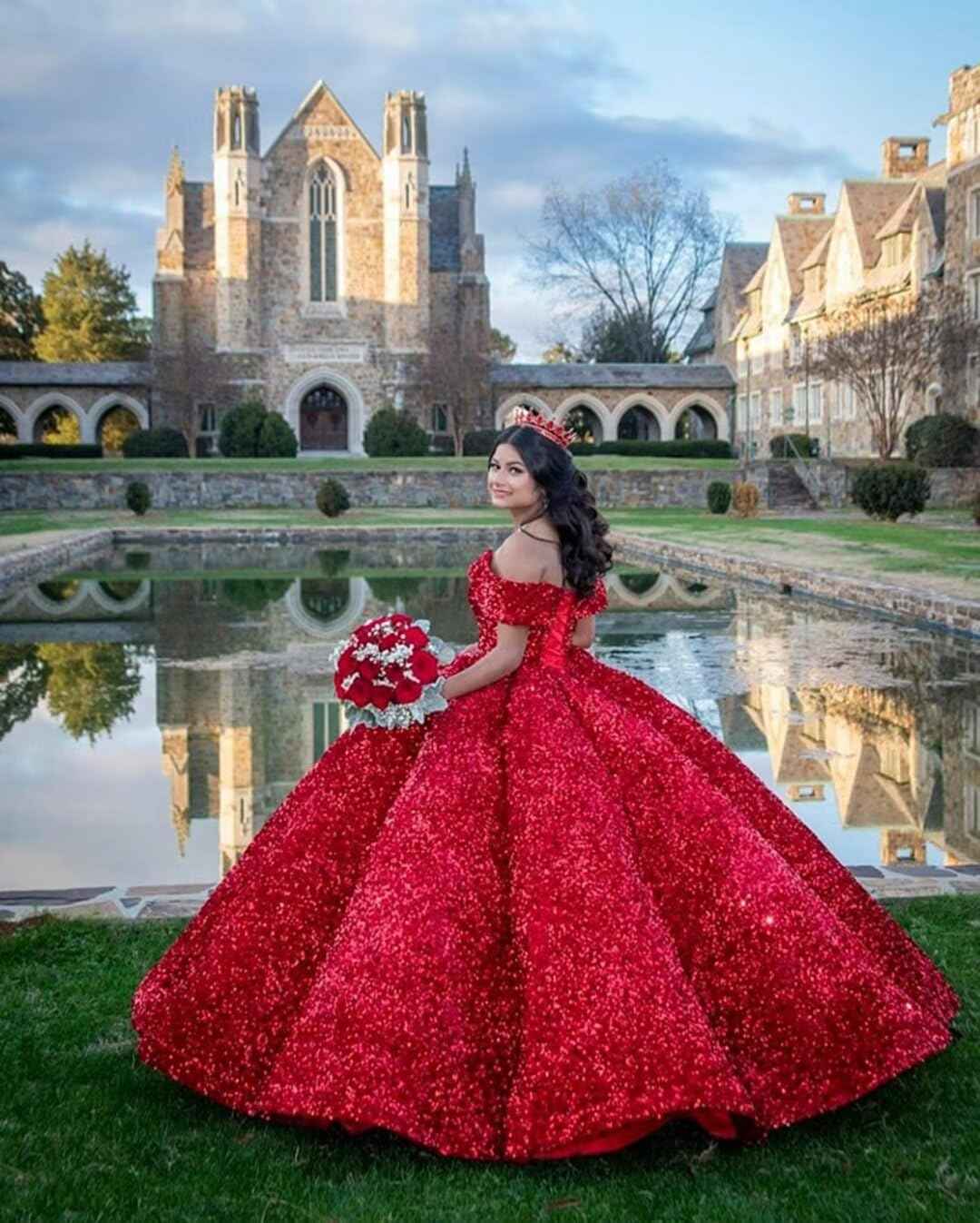 Sparkly Sequin Prom Dresses Long Ball Gown Off Shoulder Quinceanera Dresses Puffy Glitter Evening Party Dresses bmbridal