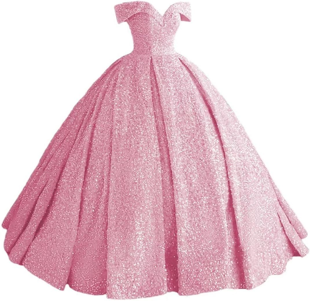 Sparkly Sequin Prom Dresses Long Ball Gown Off Shoulder Quinceanera Dresses Puffy Glitter Evening Party Dresses bmbridal