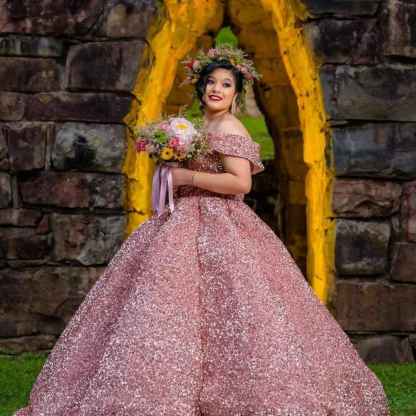 Sparkly Sequin Prom Dresses Long Ball Gown Off Shoulder Quinceanera Dresses Puffy Glitter Evening Party Dresses bmbridal
