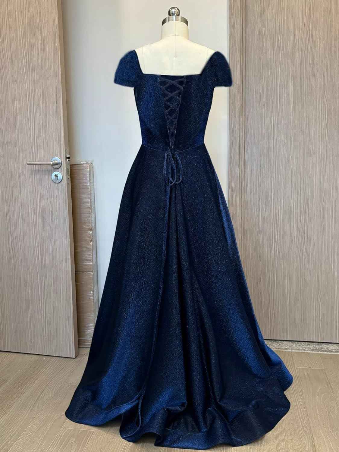 Prom Dresses Long A Line with Pockets Formal Evening Ball Gowns Side Slit Glitter Party Dress bmbridal