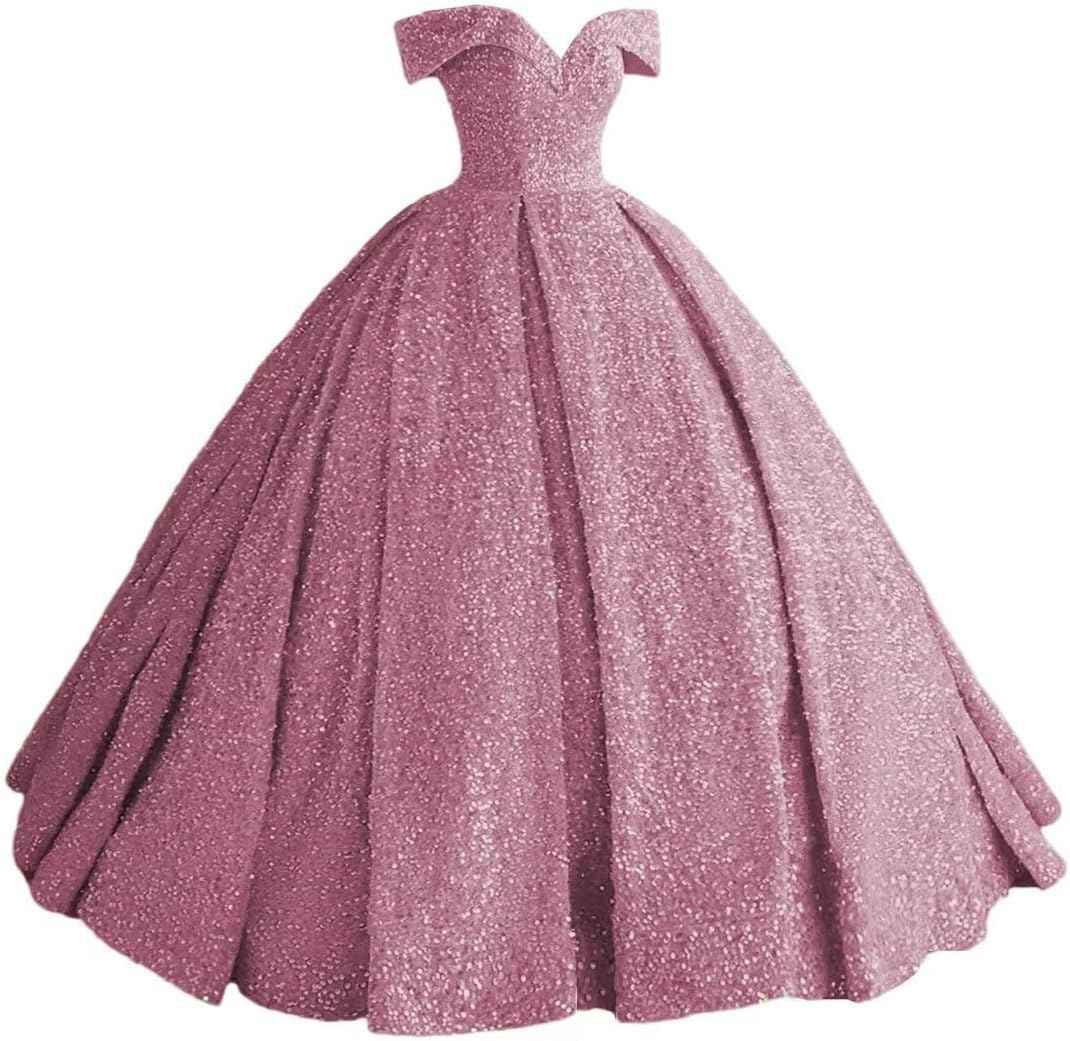 Sparkly Sequin Prom Dresses Long Ball Gown Off Shoulder Quinceanera Dresses Puffy Glitter Evening Party Dresses bmbridal
