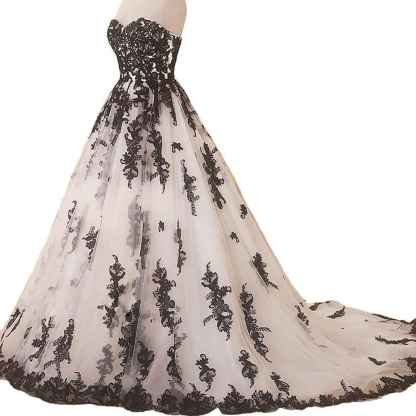 Vintage Gothic Black Lace Ball Gown Long Prom Dresses Wedding Gowns bmbridal